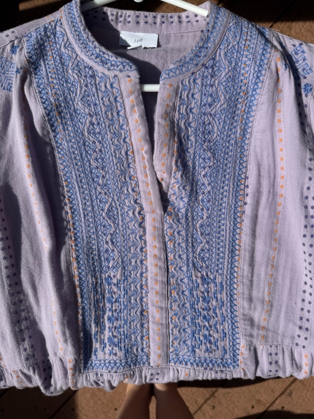 J Jill Embroidered Boho Tunic Top - Lavender & Sky Blue - Picture 3 of 5